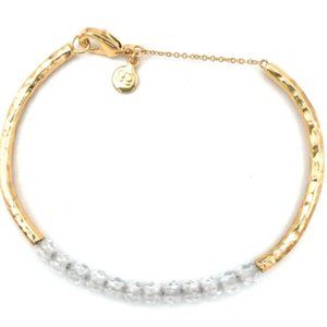 Gorjana White Beaded Howlite Gemstone Gold Bangle Bracelet w Gold Claps